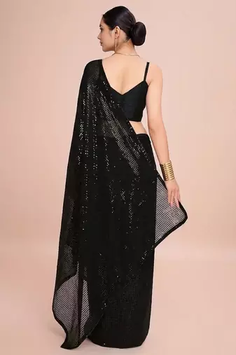 Embellished sequinned  heavy work georgette saree with unstitched blouse