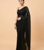 Embellished sequinned  heavy work georgette saree with unstitched blouse
