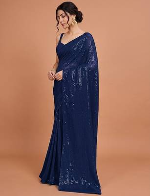 Embellished sequinned  heavy work georgette saree with unstitched blouse 2
