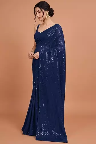 Embellished sequinned  heavy work georgette saree with unstitched blouse