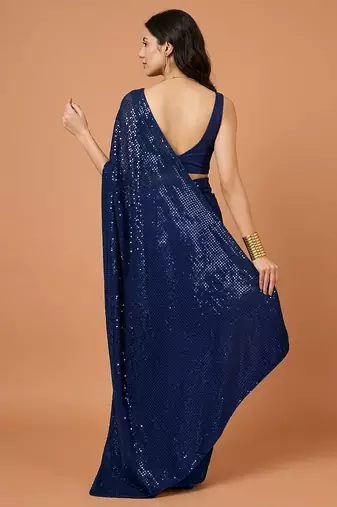 Embellished sequinned  heavy work georgette saree with unstitched blouse