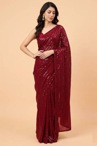 Embellished sequinned  heavy work georgette saree with unstitched blouse