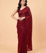 Embellished sequinned  heavy work georgette saree with unstitched blouse