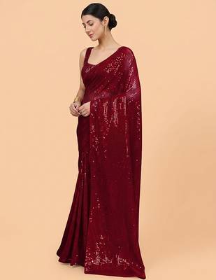 Embellished sequinned  heavy work georgette saree with unstitched blouse 2