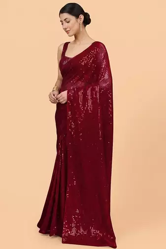Embellished sequinned  heavy work georgette saree with unstitched blouse