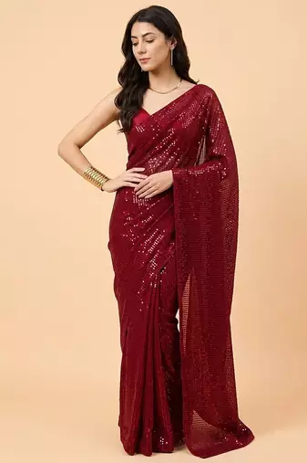 Embellished sequinned  heavy work georgette saree with unstitched blouse