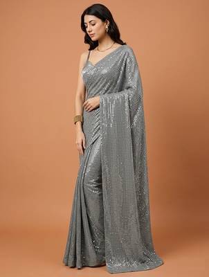 Embellished sequinned  heavy work georgette saree with unstitched blouse 1