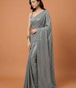 Embellished sequinned  heavy work georgette saree with unstitched blouse