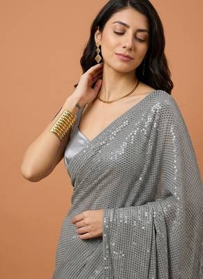 Embellished sequinned  heavy work georgette saree with unstitched blouse 2