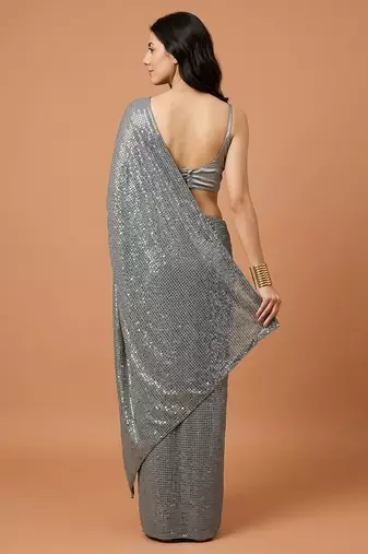 Embellished sequinned  heavy work georgette saree with unstitched blouse