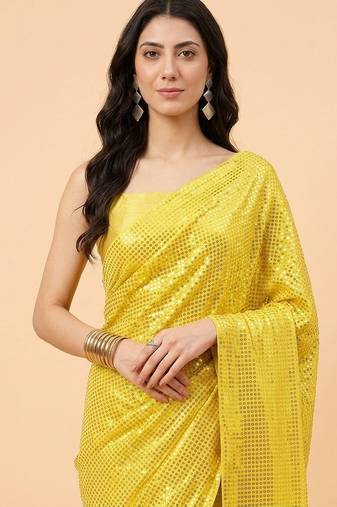 Embellished sequinned  heavy work georgette saree with unstitched blouse