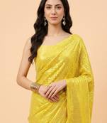Embellished sequinned  heavy work georgette saree with unstitched blouse
