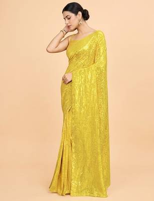 Embellished sequinned  heavy work georgette saree with unstitched blouse 2