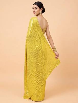 Embellished sequinned  heavy work georgette saree with unstitched blouse 3