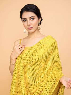 Embellished sequinned  heavy work georgette saree with unstitched blouse 5