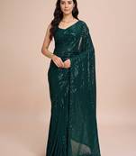 Embellished sequinned  heavy work georgette saree with unstitched blouse