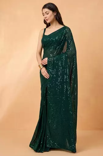 Embellished sequinned  heavy work georgette saree with unstitched blouse