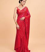 Embellished sequinned  heavy work georgette saree with unstitched blouse