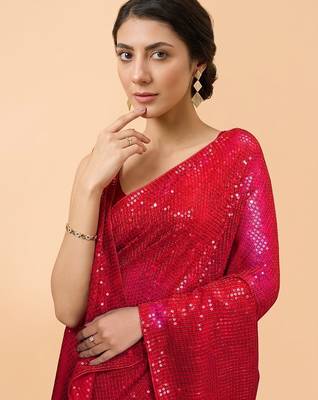 Embellished sequinned  heavy work georgette saree with unstitched blouse 2