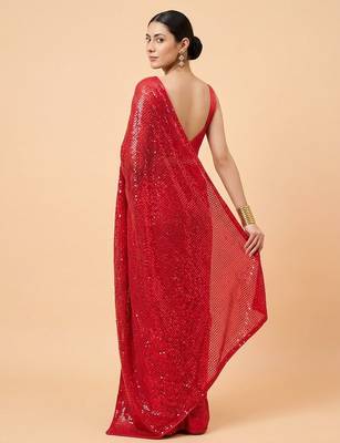 Embellished sequinned  heavy work georgette saree with unstitched blouse 3