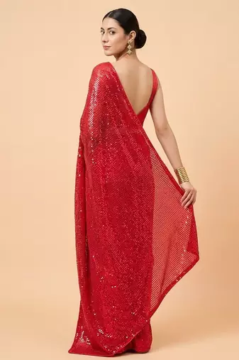 Embellished sequinned  heavy work georgette saree with unstitched blouse