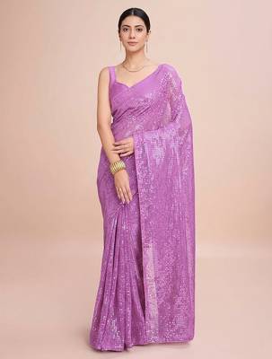 Embellished sequinned  heavy work georgette saree with unstitched blouse 1
