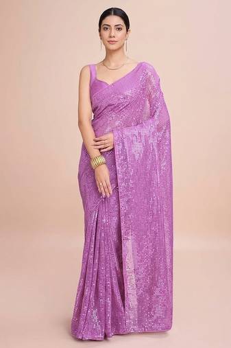 Embellished sequinned  heavy work georgette saree with unstitched blouse