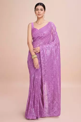 Embellished sequinned  heavy work georgette saree with unstitched blouse
