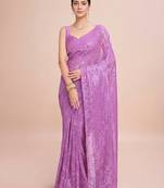 Embellished sequinned  heavy work georgette saree with unstitched blouse