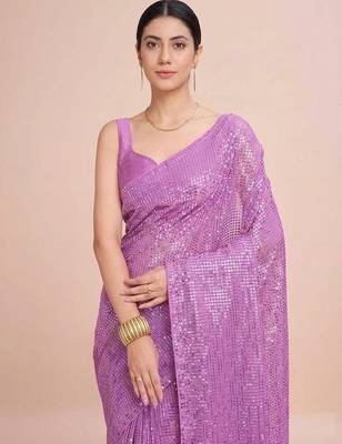 Embellished sequinned  heavy work georgette saree with unstitched blouse 2