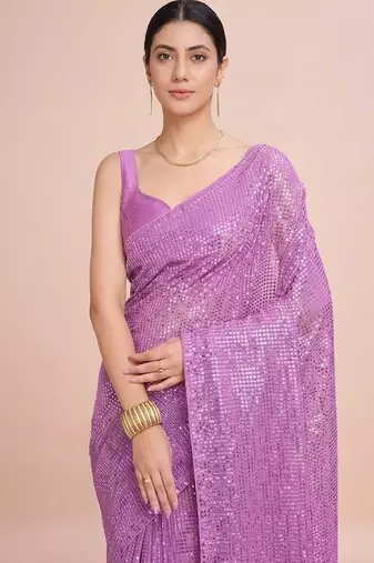 Embellished sequinned  heavy work georgette saree with unstitched blouse