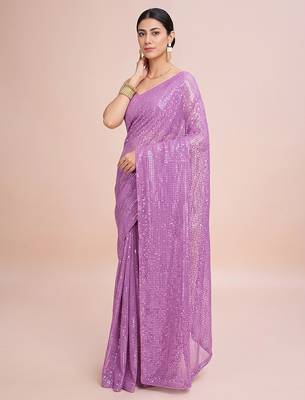 Embellished sequinned  heavy work georgette saree with unstitched blouse 3