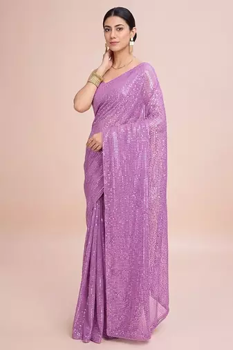 Embellished sequinned  heavy work georgette saree with unstitched blouse