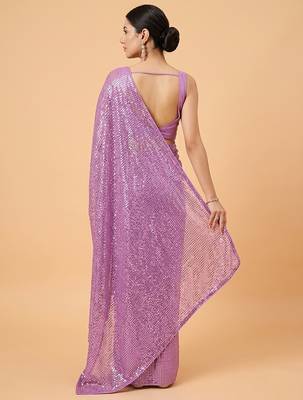 Embellished sequinned  heavy work georgette saree with unstitched blouse 5