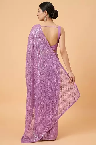 Embellished sequinned  heavy work georgette saree with unstitched blouse