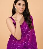Embellished sequinned  heavy work georgette saree with unstitched blouse