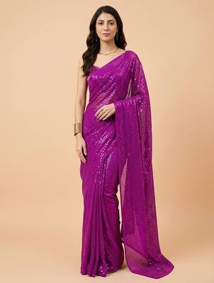 Embellished sequinned  heavy work georgette saree with unstitched blouse 2