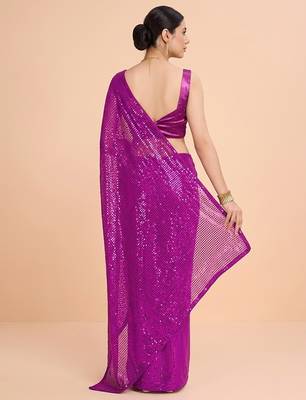 Embellished sequinned  heavy work georgette saree with unstitched blouse 3