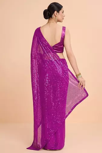 Embellished sequinned  heavy work georgette saree with unstitched blouse