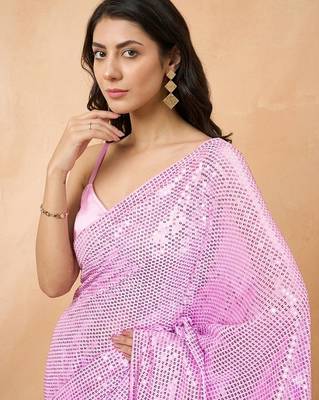 Embellished sequinned  heavy work georgette saree with unstitched blouse 2