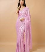 Embellished sequinned  heavy work georgette saree with unstitched blouse