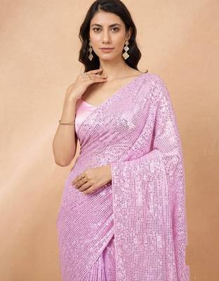 Embellished sequinned  heavy work georgette saree with unstitched blouse 4