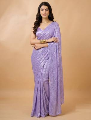 Embellished sequinned  heavy work georgette saree with unstitched blouse 1