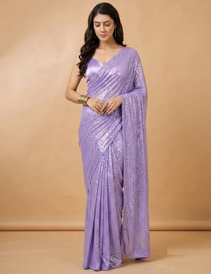 Embellished sequinned  heavy work georgette saree with unstitched blouse 2
