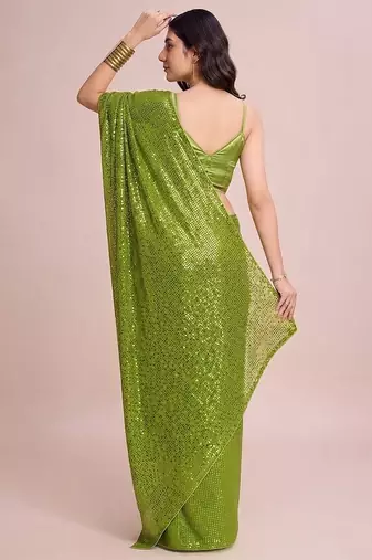 Embellished sequinned  heavy work georgette saree with unstitched blouse