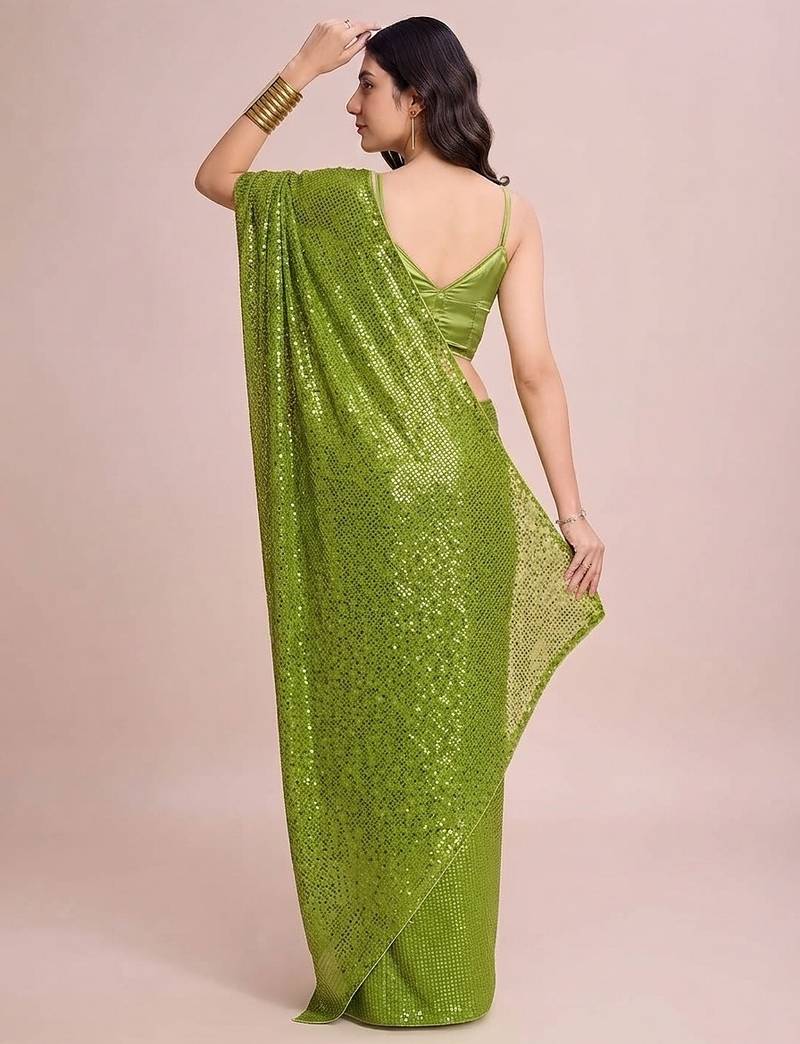 Embellished sequinned  heavy work georgette saree with unstitched blouse