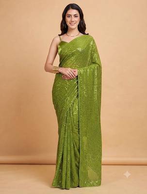 Embellished sequinned  heavy work georgette saree with unstitched blouse 1