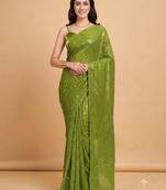 Embellished sequinned  heavy work georgette saree with unstitched blouse