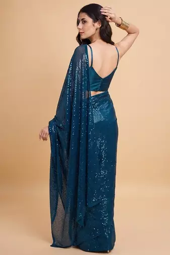 Embellished sequinned  heavy work georgette saree with unstitched blouse