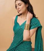Embellished sequinned  heavy work georgette saree with unstitched blouse